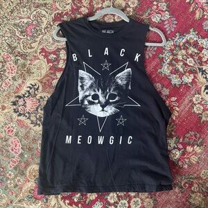 Black Matter Black Meowgic Graphic Print Witchy Cat Tee Tank Tshirt M